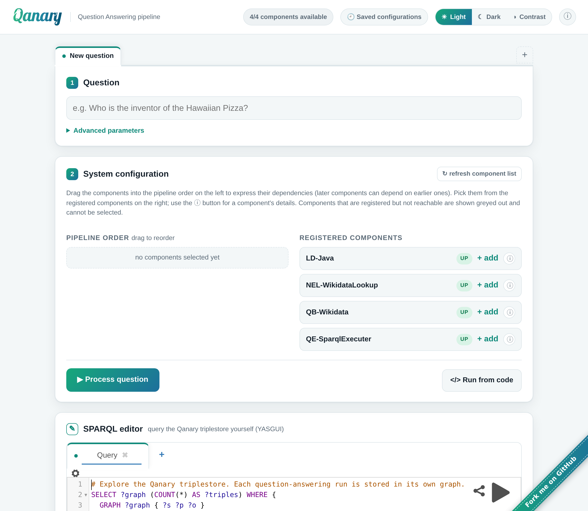 Qanary frontend on load with the live component list