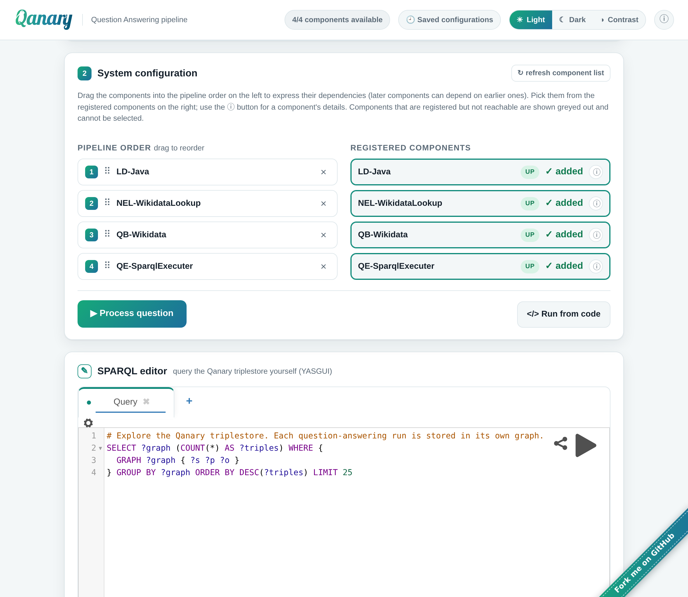 Selecting and ordering pipeline components