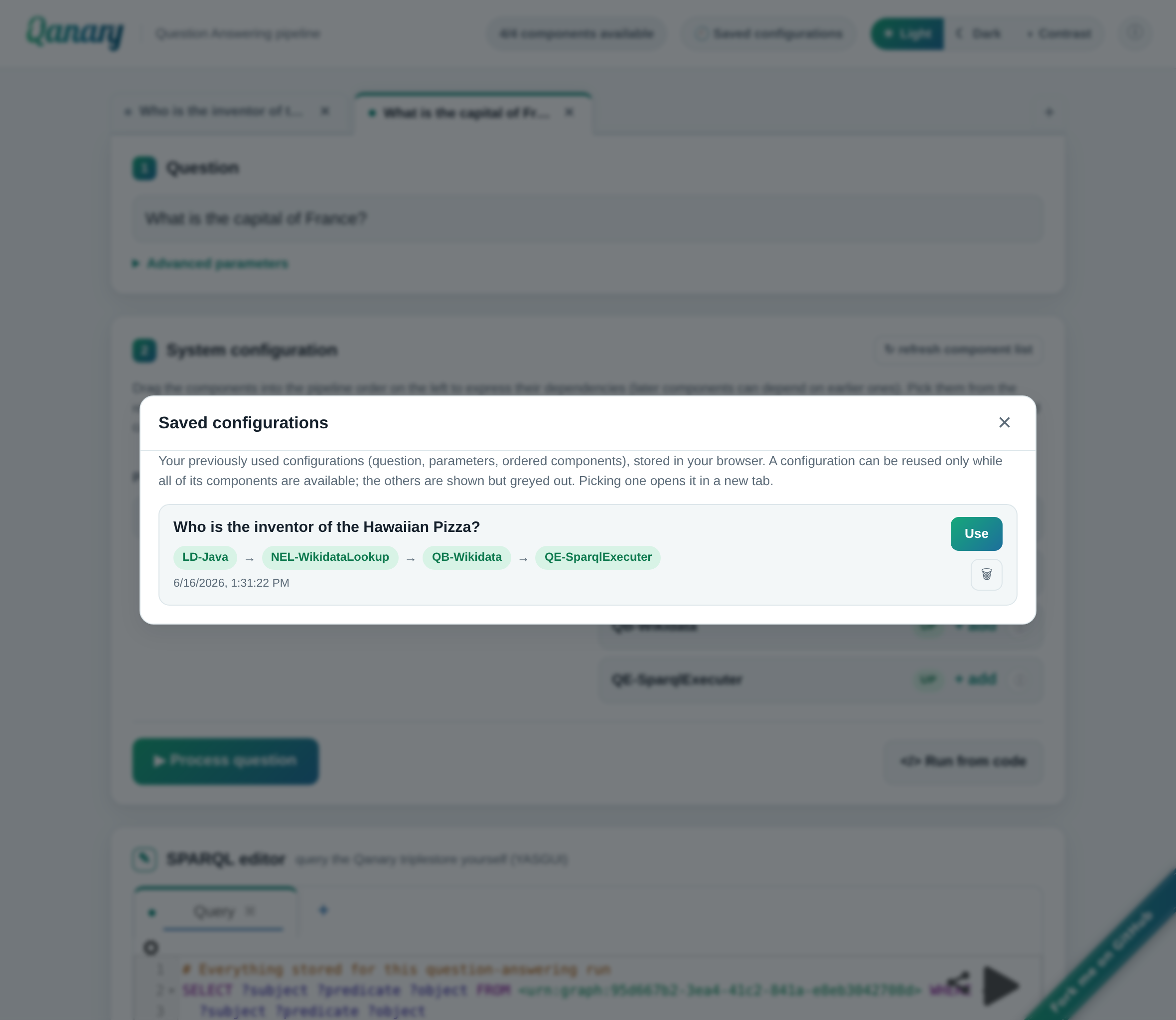 Saved pipeline configurations